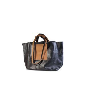 HALF UNITED Leather Tote Black & Tan Bag Dual Handle Soft Bag